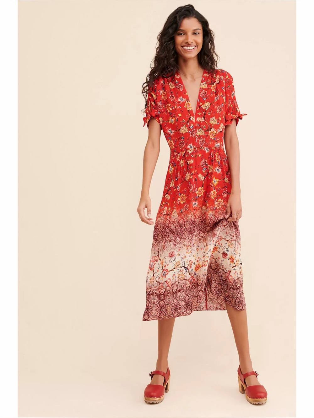 Anthropologie Kachel Contrast Floral Midi Dress
